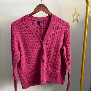 Lands' End Fuchsia Cable Knit Cardigan
